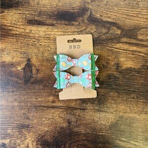 Handcrafted Mario Kids Blue Patterned Bow Hair Clips - Set of 2